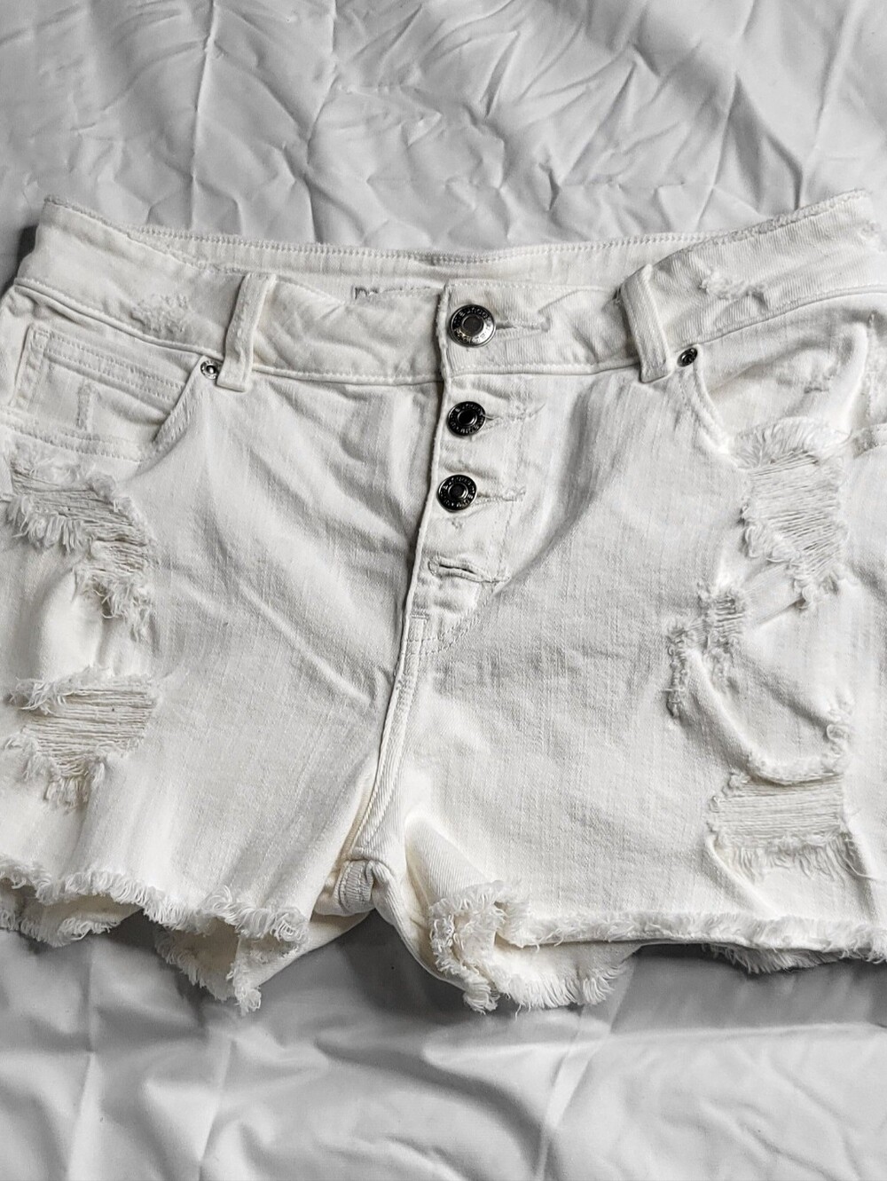 Maurices White Distressed Button-Fly Jean Shorts